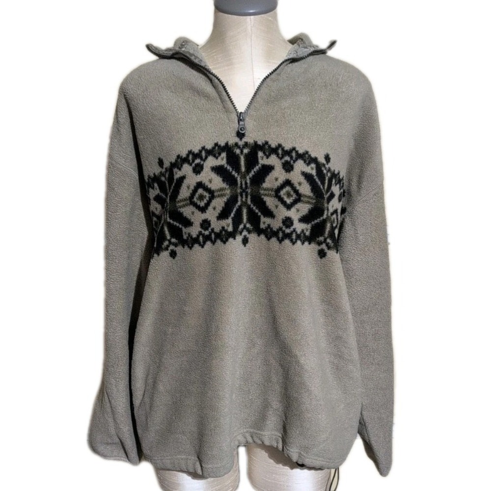 FieldMaster 1/4 Zip Men L Beige Fleece Pullover Aztec Southwestern Sweater